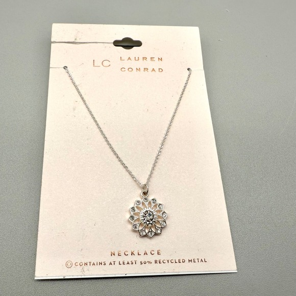 Lauren Conrad LC Necklace Silver Tone Chain Flower Pendant 18" Costume Jewelry - Picture 6 of 8